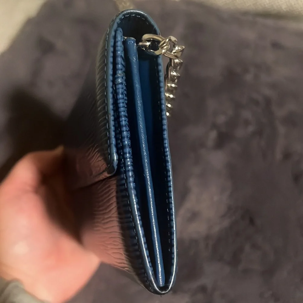 Authentic Vintage Louis Vuitton Blue Epi wallet with chain